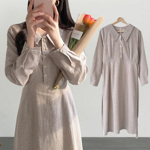2020 Korean Style Long Sleeve Checkered Dress Mimarta