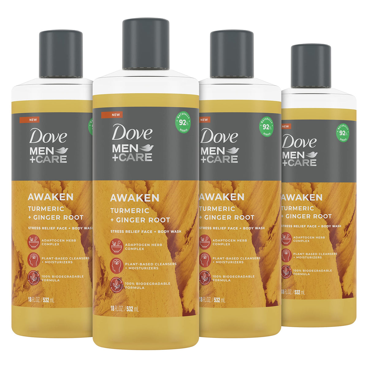 DOVE MEN + CARE Face + Body Wash For Men Awaken Turmeric + Ginger Root 18 oz 4 Count Mimarta