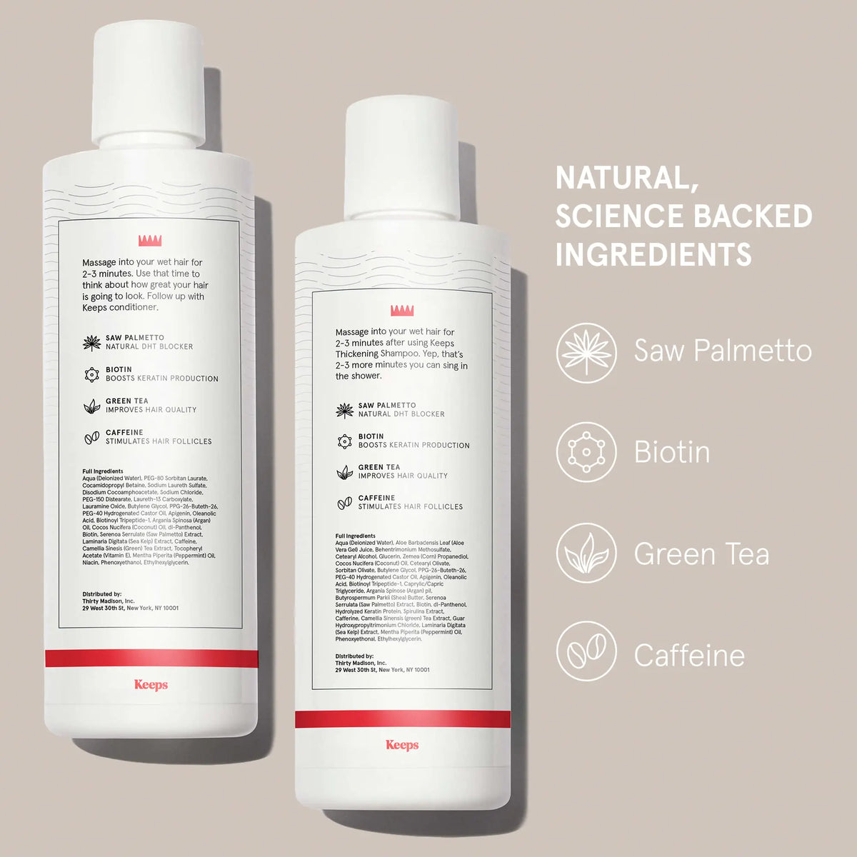 Keeps Hair Growth Shampoo and Conditioner Set - Treatment for Thinning Hair and Hair Regrowth - Men's Hair Products Infused with Biotin, Caffeine, &amp; Saw Palmetto Shampoo &amp; Conditioner Set Rieworkes