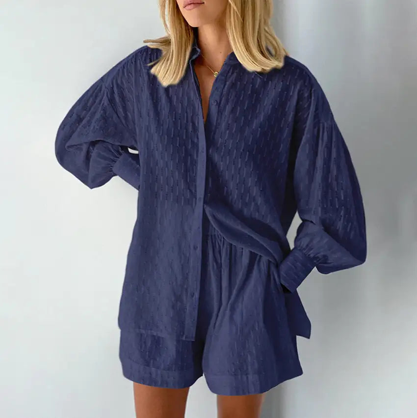 Lantern Sleeve Loose Shirt and Short Set 2 Piece Outfits Rieworkes