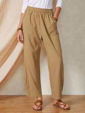 Pocket Elastic Waist Cotton Linen Casual Wide-leg Trousers Mimarta