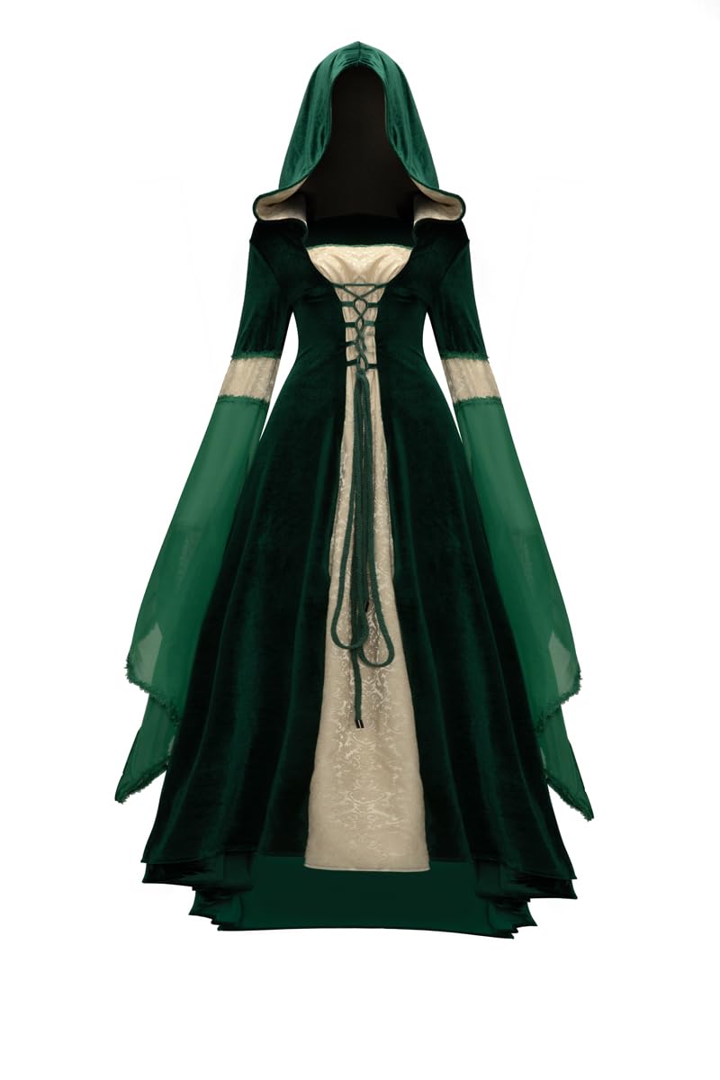 Kahbin Women Hooded Gothic Dress Medieval Corset Renaissance Dress Victorian Dress Halloween Costume (Green X-Large) Mimarta