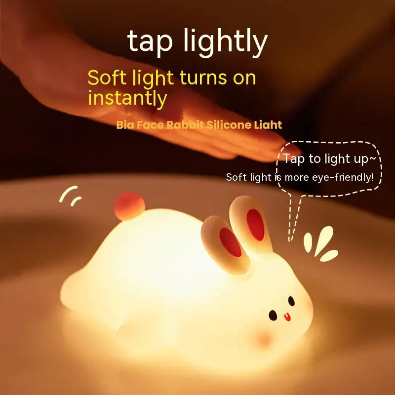 Cute LED Night Light Touch Sensor Cartoon Kid's Nightlights Big Face Rabbit Silicone Night Light Christmas Gift Bedside Lamp Home Decor Rieworkes