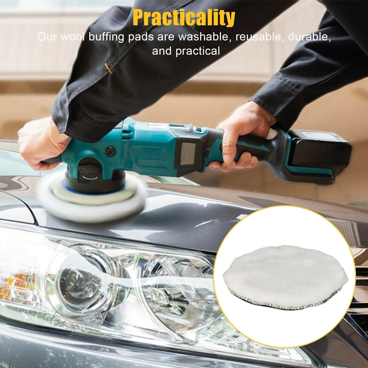 5PCS 6" Buffing Polishing Pad Wool Wheel Mop Kit For Car Polisher Drill Adapter - Rieworkes