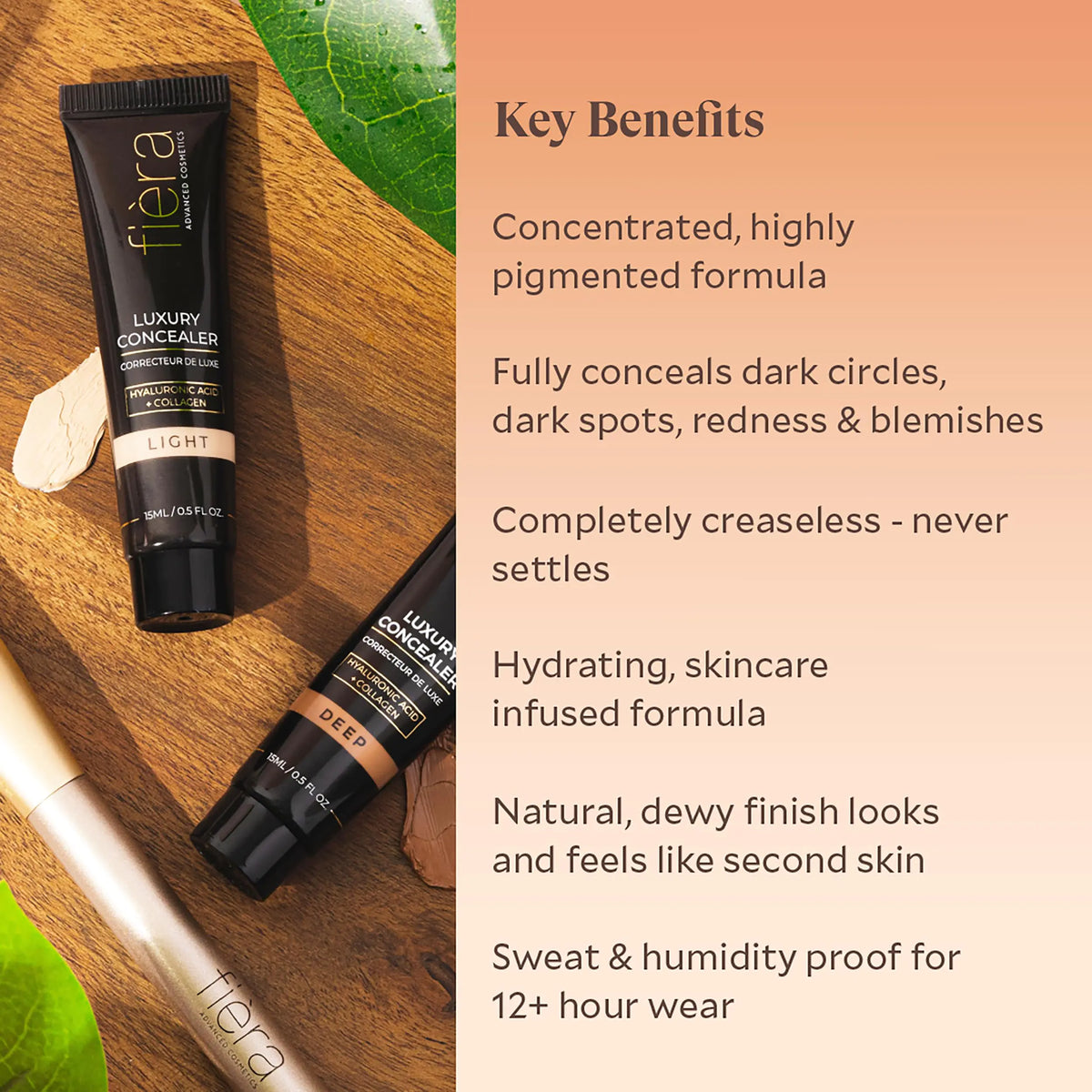 Fièra Luxury Concealer with Anti-Aging - All Day Coverage for Dark Circles, Fine Lines, Wrinkles &amp; Spots - Caramel, 0.5 Ounce 0.5 Fl Oz (Pack of 1) 4W Caramel Rieworkes
