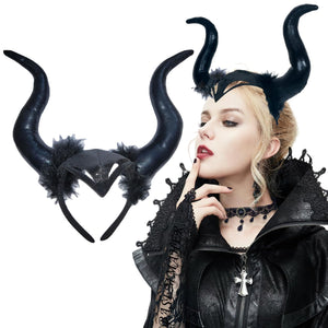 BASEMMAHER Devil Horns Headband Halloween Black Cosplay Horn Hair Hoop Gothic Headwear Horns Headpiece Demon Horn Hair band Dress Up Hair Accessories for Women Girls Halloween Party Costume Accessory Mimarta