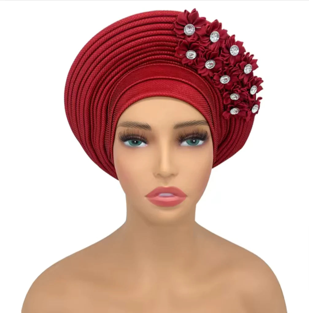 Stunning Floral Auto Gele Headwraps - 2024 New African Turban for Elegant Weddings &amp; Parties Rieworkes
