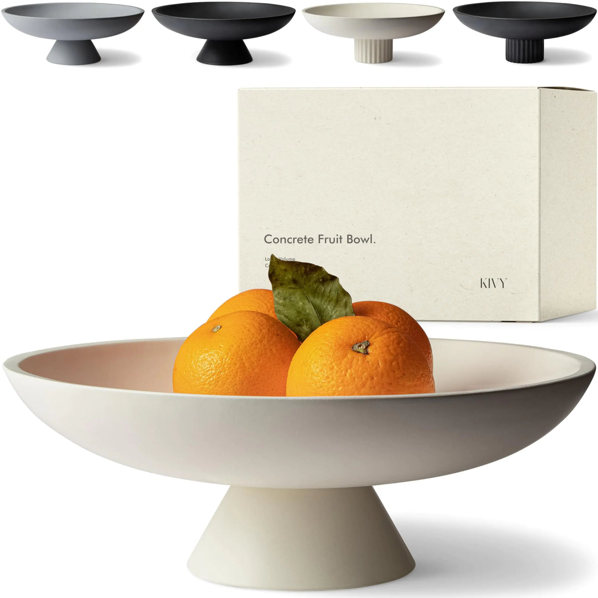 KIVY Concrete Fruit Bowl for Kitchen Counter - Large Decorative Bowl for Home Decor - Modern Key Bowl for Entryway Table - Pedestal Bowl - Decorative Bowls for Home Decor - White Fruit Bowl Decor Mimarta