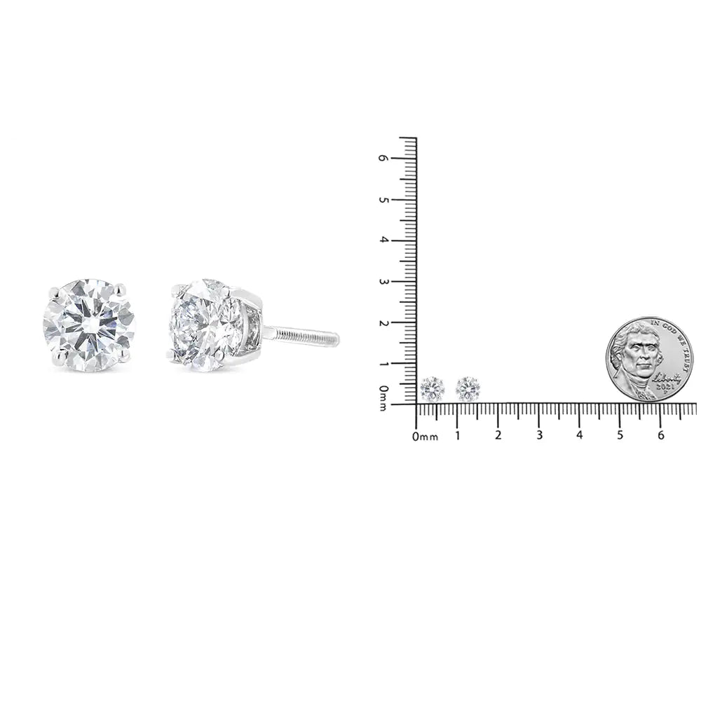 IGI Certified 14K White Gold 1 1/2 Cttw Round Diamond Solitaire Stud Earrings with Screwbacks (F-G Color, I1-I2 Clarity) Rieworkes