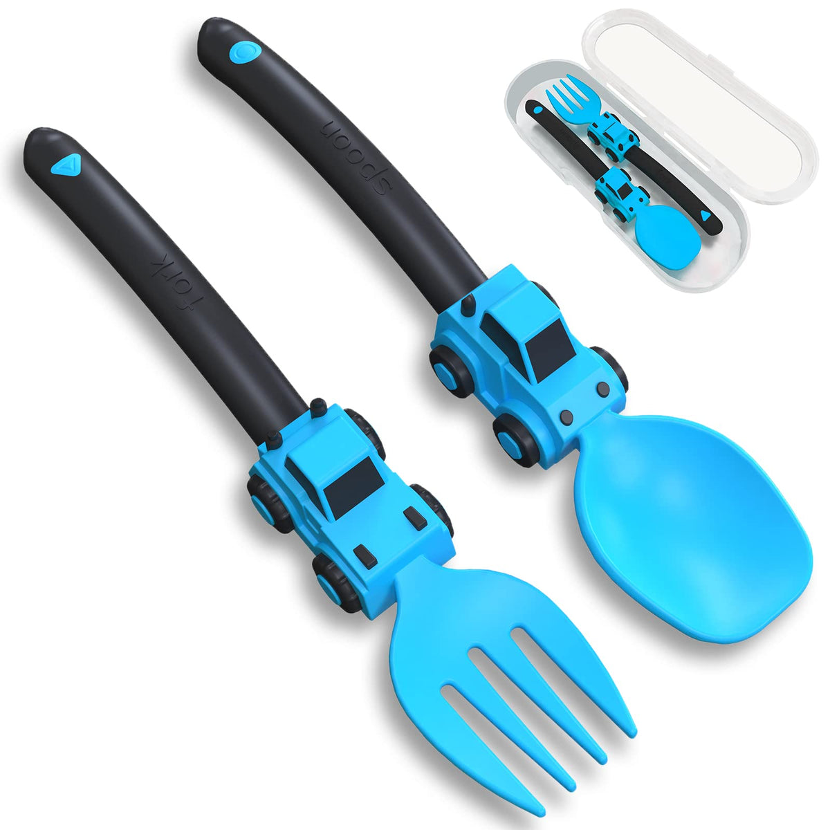 Deinyi Construction Toddler Utensils - Toddler Forks and Spoons - Kids Spoon and Fork Set - Suitable for Kids Utensils - Baby Utensils Portable Utensils Set for 1 2 3 4 5 year old Toddlers Blue Mimarta