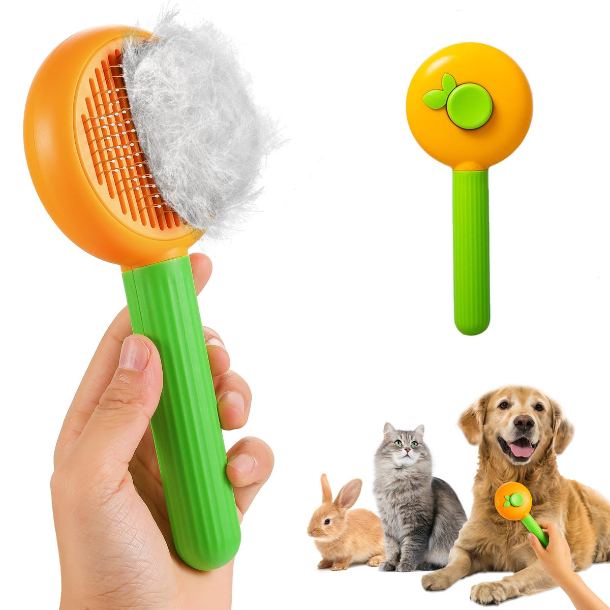 Patepoby New pet brushcat brush with release buttonSelf Cleaning Slicker Brush for Dogs & Catsdog brush for sheddingpuppy brushEasy Desheding(Orange-green) Mimarta