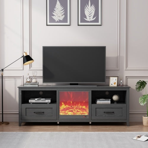 70.08 Inch Length Black TV Stand For Living Room And Bedroom, With 2 Drawers And 4 High-Capacity Storage Compartment,Suitable For Fireplace Mimarta