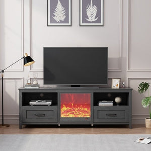 70.08 Inch Length Black TV Stand For Living Room And Bedroom, With 2 Drawers And 4 High-Capacity Storage Compartment,Suitable For Fireplace Mimarta