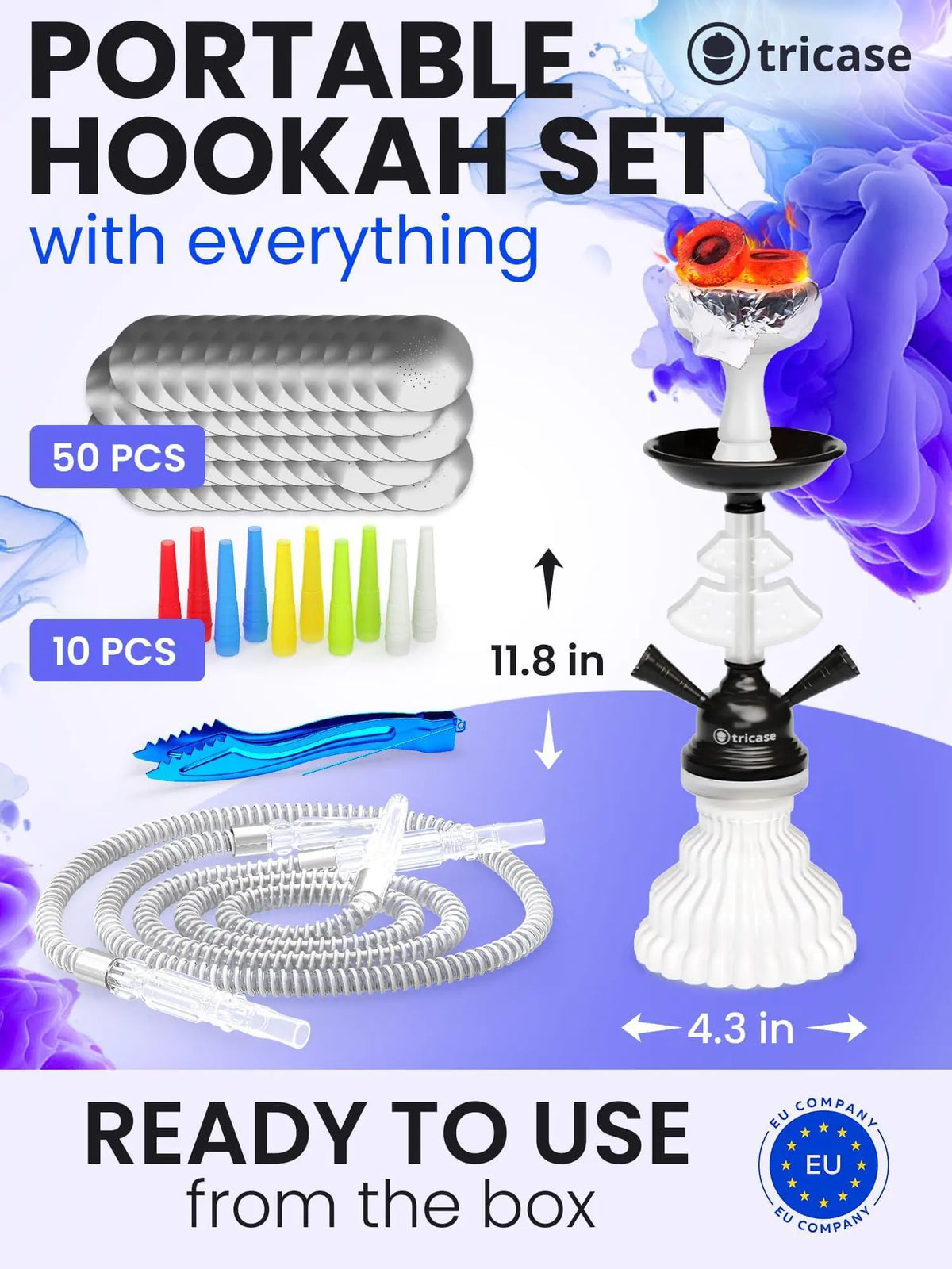 White Black Hookah set with everything Hookah Set 2 Hose Hookah LilOne Rieworkes
