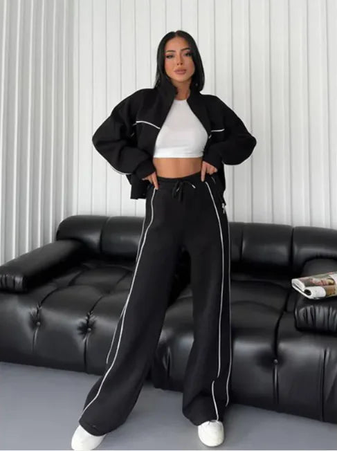 Women's Long Sleeve Half-Turtleneck Cardigan &amp; Trousers Set Rieworkes
