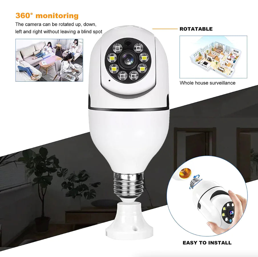 360° 1080P IP E27 Light Bulb Camera Wi-Fi IR Night Smart Home Wireless Security Rieworkes