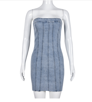 "Sexy Backless Strapless Denim Dress" Mimarta
