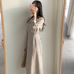 2020 Korean Style Long Sleeve Checkered Dress Mimarta