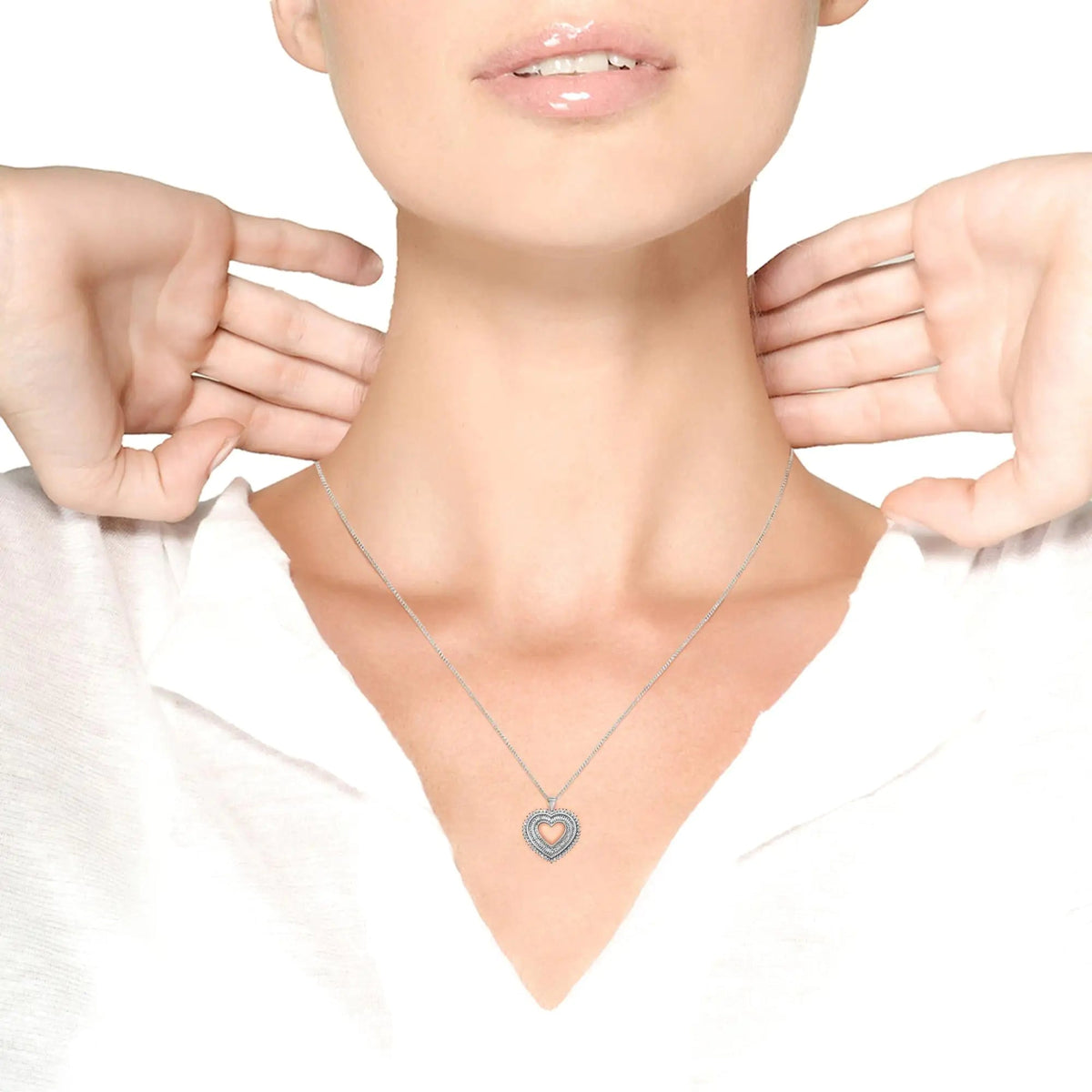 .925 Sterling Silver 1.0 Cttw Baguette and Round Diamond Heart Pendant 18" Necklace (H - I Color, I3 Clarity) - Rieworkes