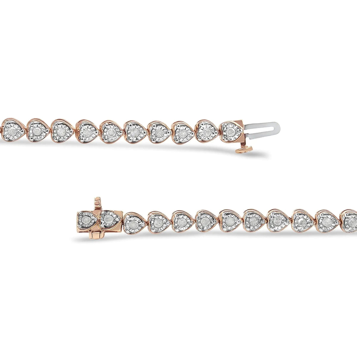 .925 Sterling Silver 1.0 Cttw Miracle Set Diamond Heart - Link 7" Tennis Bracelet (I - J Color, I2 - I3 Clarity) - Rieworkes