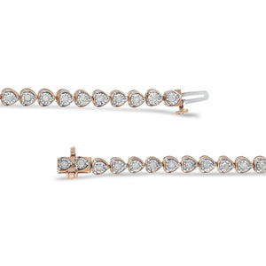 .925 Sterling Silver 1.0 Cttw Miracle Set Diamond Heart - Link 7" Tennis Bracelet (I - J Color, I2 - I3 Clarity) - Rieworkes