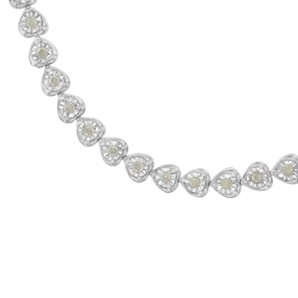.925 Sterling Silver 1.0 Cttw Miracle Set Diamond Heart - Link 7" Tennis Bracelet (I - J Color, I2 - I3 Clarity) - Rieworkes