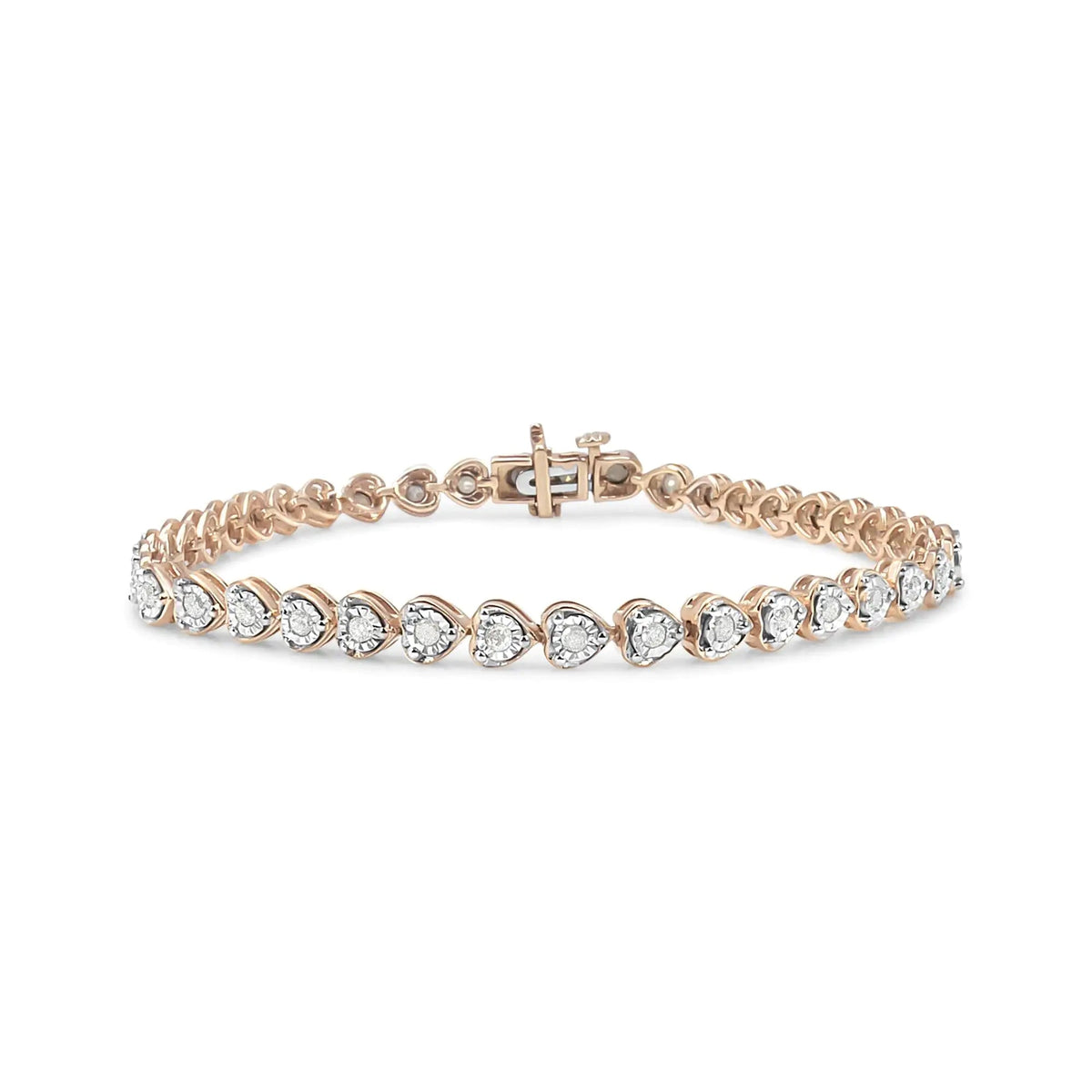 .925 Sterling Silver 1.0 Cttw Miracle Set Diamond Heart - Link 7" Tennis Bracelet (I - J Color, I2 - I3 Clarity) - Rieworkes