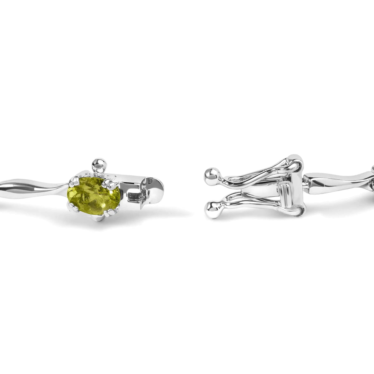 .925 Sterling Silver 5 1/2 Cttw Oval Shaped Created Green Peridot Link Bracelet - 7" Inches - Rieworkes