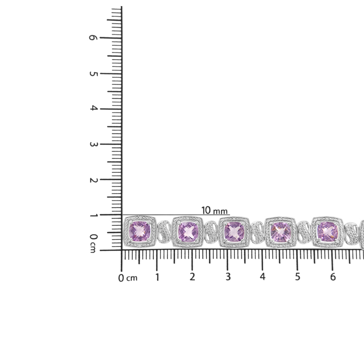 .925 Sterling Silver 7x7 mm Cushion Cut Purple Amethyst and 1/10 cttw Round Cut Diamond Square Shape Tennis Bracelet (I - J Color, I1 - I2 Clarity) - 7" - Rieworkes