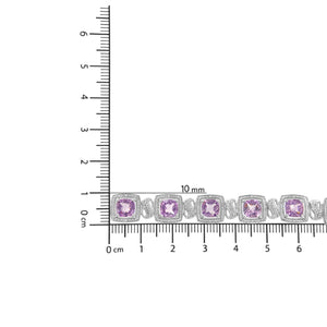 .925 Sterling Silver 7x7 mm Cushion Cut Purple Amethyst and 1/10 cttw Round Cut Diamond Square Shape Tennis Bracelet (I - J Color, I1 - I2 Clarity) - 7" - Rieworkes