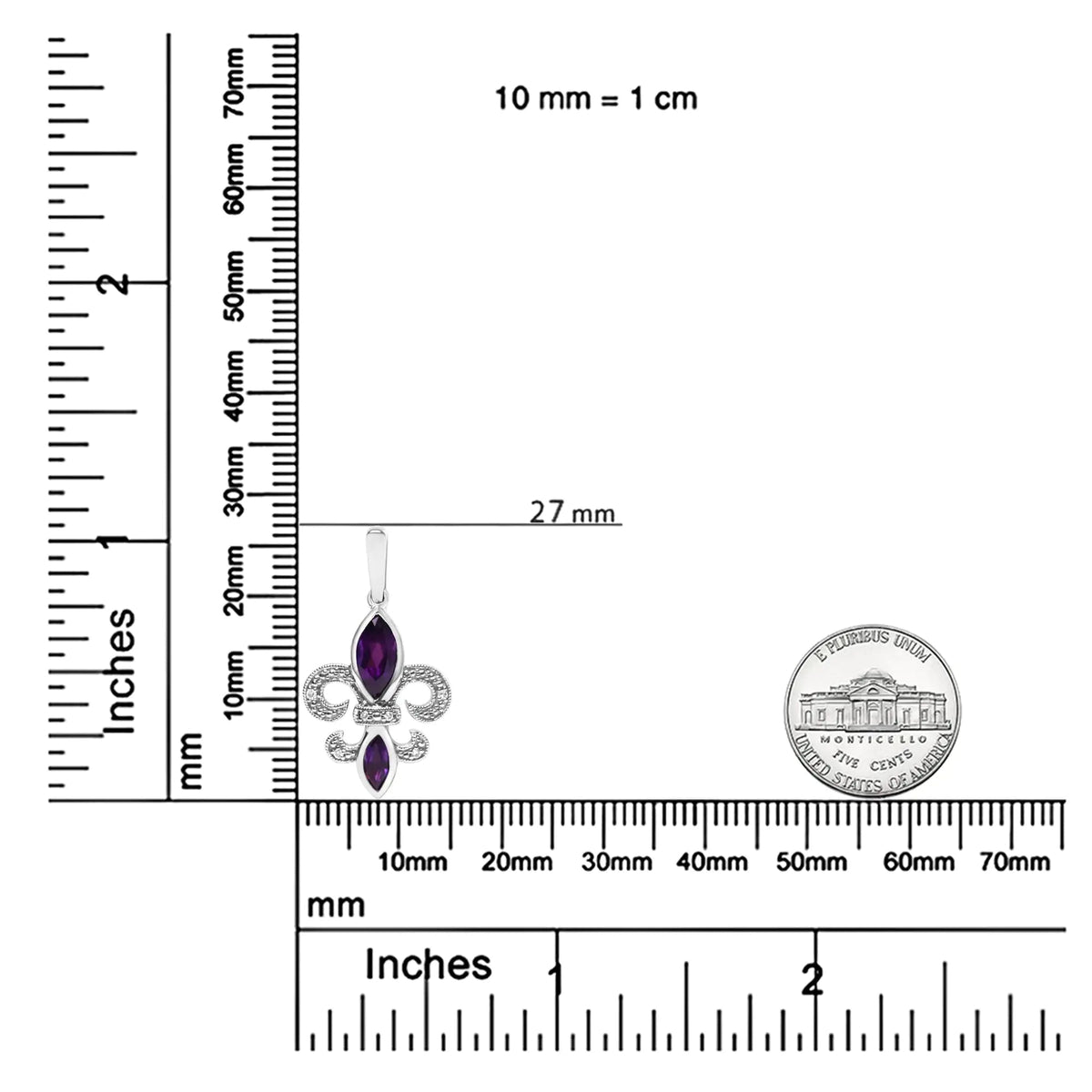 .925 Sterling Silver Marquise Cut Amethyst and Diamond Accent Fleur De Lis Dangle Stud Earrings (H - I Color, SI1 - SI2 Clarity) - Rieworkes