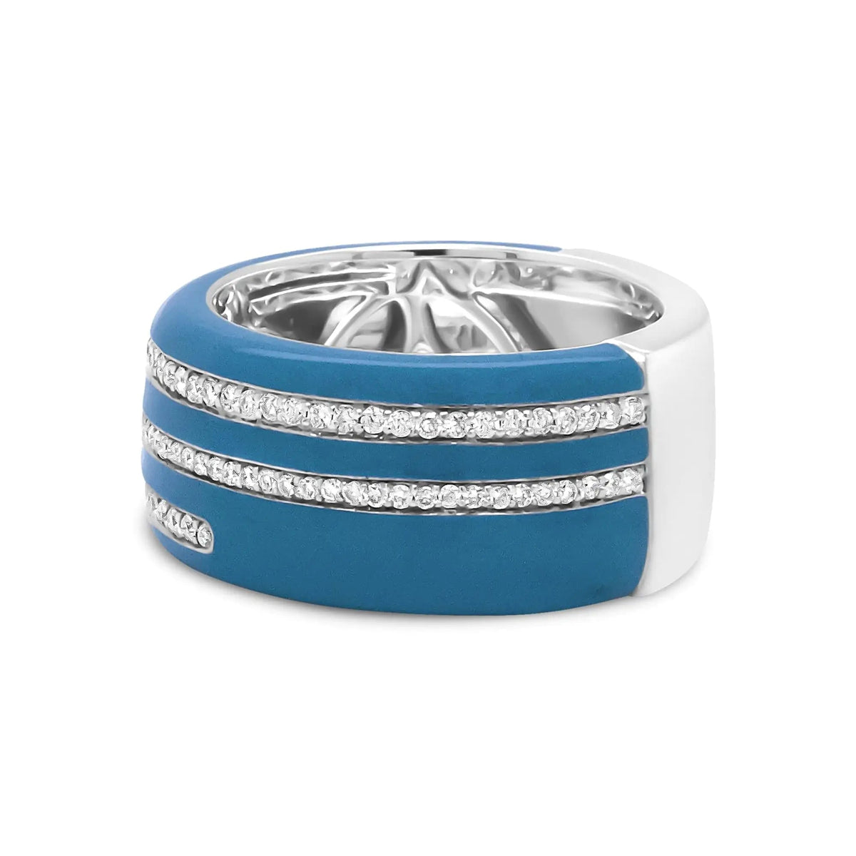 .925 Sterling Silver Turquoise Enamel 5/8 Cttw Round Diamond Wide Band Statement Ring (F - G Color, VS1 - VS2 Clarity) - Rieworkes