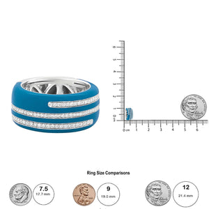 .925 Sterling Silver Turquoise Enamel 5/8 Cttw Round Diamond Wide Band Statement Ring (F - G Color, VS1 - VS2 Clarity) - Rieworkes