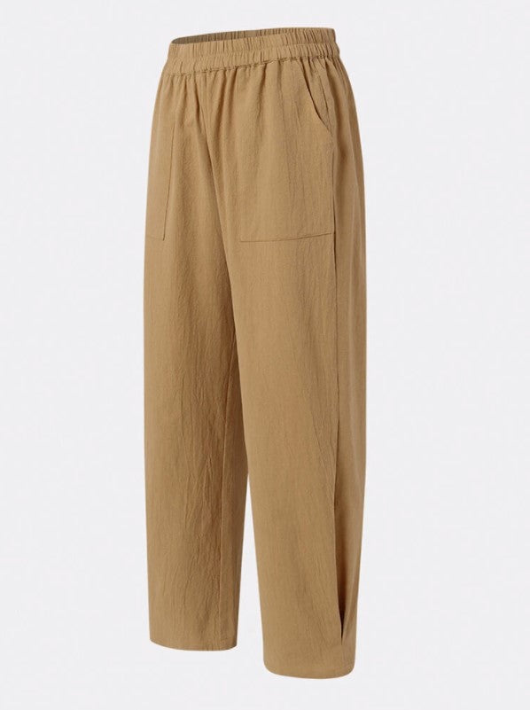 Pocket Elastic Waist Cotton Linen Casual Wide-leg Trousers Mimarta