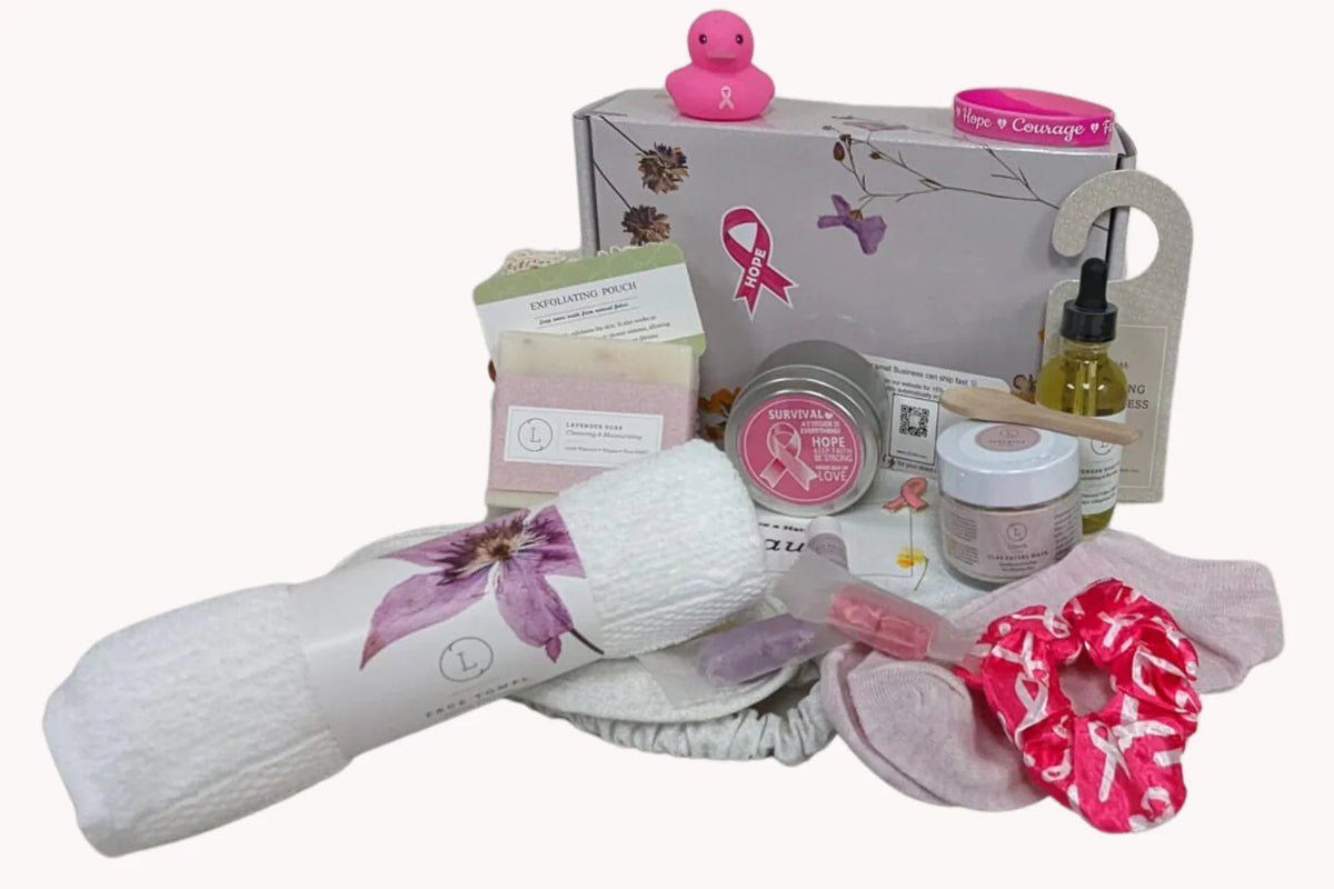 Breast cancer Awareness Gift Box - Hope for a warrior / a survivor / a mother - this is a support care pamper package -  Natural Lavender Bath &amp; Body Relaxing Package Rieworkes