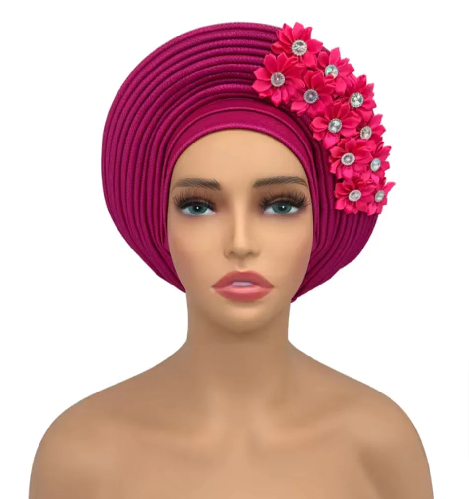 Stunning Floral Auto Gele Headwraps - 2024 New African Turban for Elegant Weddings &amp; Parties Rieworkes