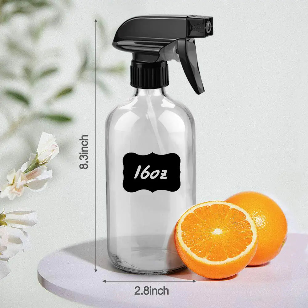 Glass Spray Bottles, 16oz Clear Glass Spray Bottles with Labels &amp; Adjustable Nozzle, Reusable Containers for Cleaning, BBQ, Food, Plants, Alcohol, Essential Oils(3 Pack) 3 Pack Rieworkes