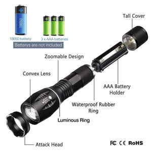 Super-Bright 90000LM LED Tactical Flashlight 5 Modes Zoomable Torch Searchlight Rieworkes