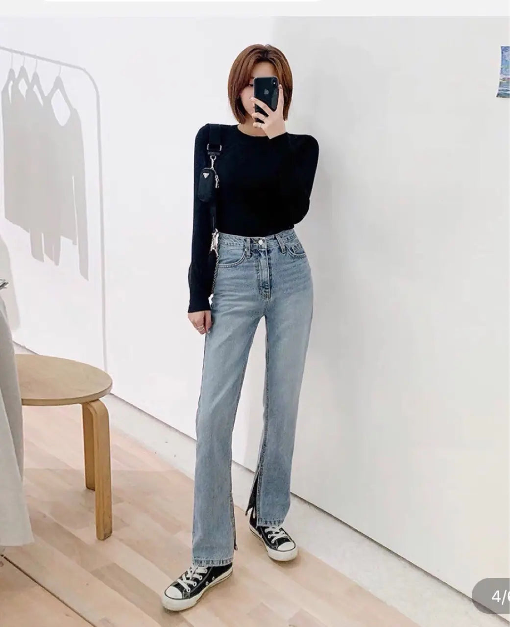Ladies High Rise Straight Leg Jeans with Side Slit Rieworkes
