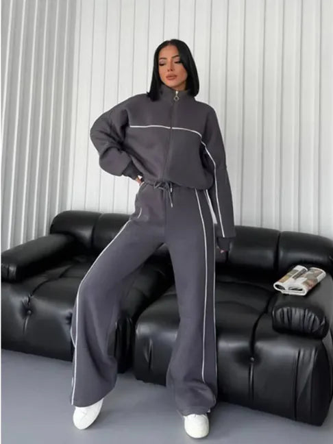 Women's Long Sleeve Half-Turtleneck Cardigan &amp; Trousers Set Rieworkes