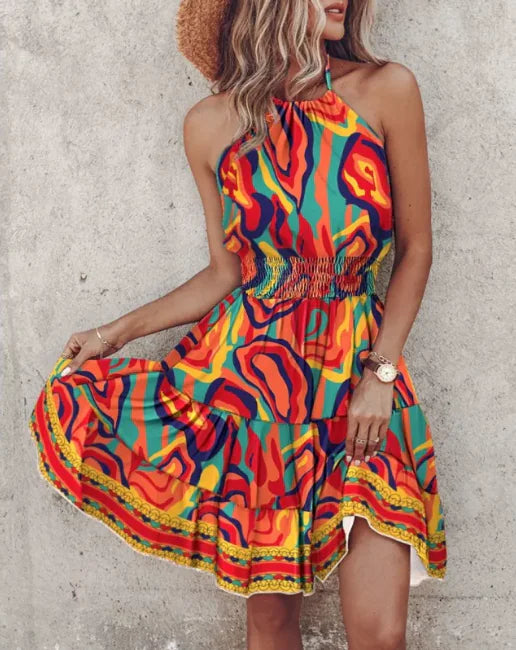 Summer Chic Halter Dress - European &amp; American Print Rieworkes