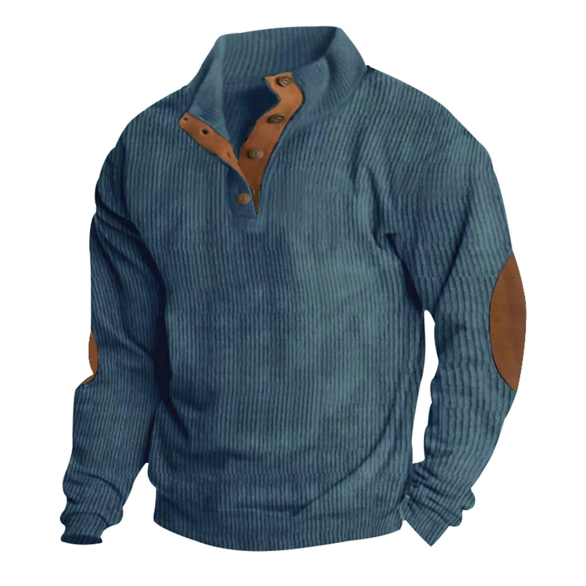 Henley Shirts for Men Thin Solid Color Long Sleeve Sweat Shirts Trendy Stand Collar Button Patchwork Aztec Pullover Sweatshirts Oversized Business Outfits Vacation Streetwear(Corduroy-01BlueL) Rieworkes