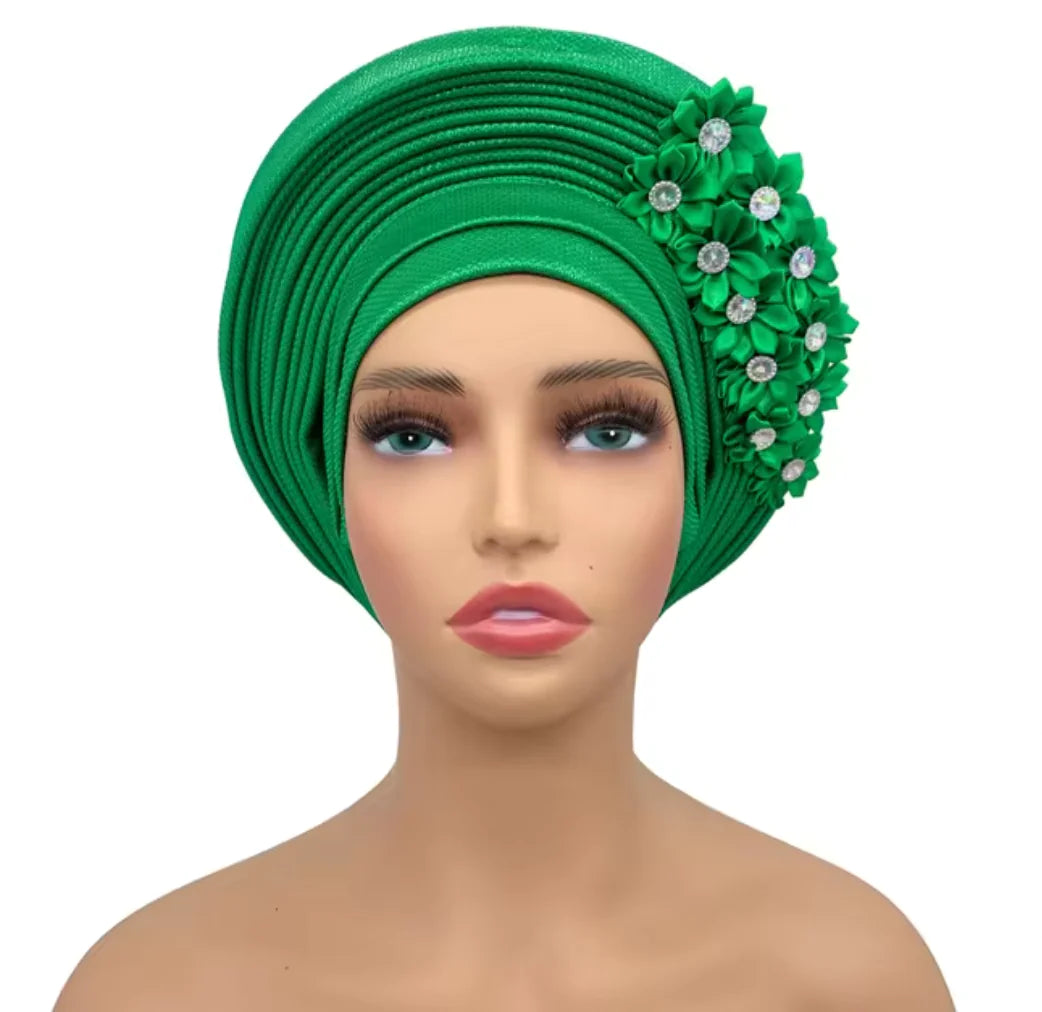 Stunning Floral Auto Gele Headwraps - 2024 New African Turban for Elegant Weddings &amp; Parties Rieworkes