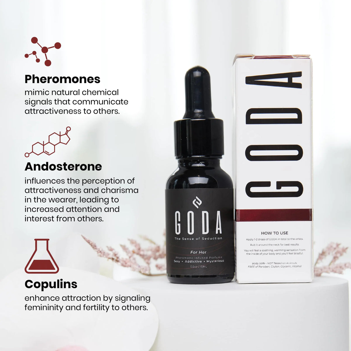 GODA For Her Pheromone Perfume for Women - Long-Lasting Women's Fragrances with Jasmine and Rose - Floral Perfume Oil with Sweet &amp; Spicy Aroma - Vegan &amp; Cruelty-Free Travel Perfume - 15ml/0.50 fl. oz Rieworkes