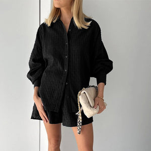Lantern Sleeve Loose Shirt and Short Set 2 Piece Outfits Rieworkes