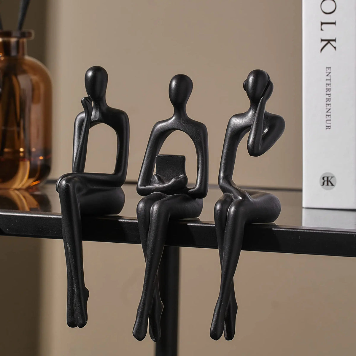 XINXUAN Black Decor Statue Abstract Resin Sculpture Ornament Art Figurine Modern Home DéCor Accents Office Decor Bookshelf Decor TV Stand Table Decorations for Living Room Rieworkes
