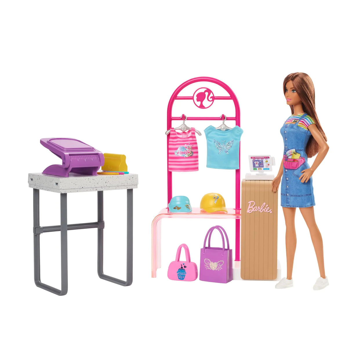 Barbie Doll & Accessories Make & Sell Boutique Playset with Display Rack Create Foil Designs Mimarta