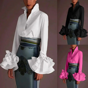 Women's Ruffle Sleeve Slim Shirt Mimarta