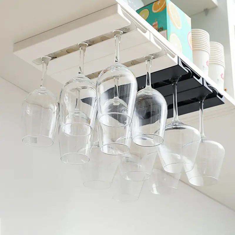 Wine Glass Holder Rack Under Shelf - No Drill Required Rieworkes