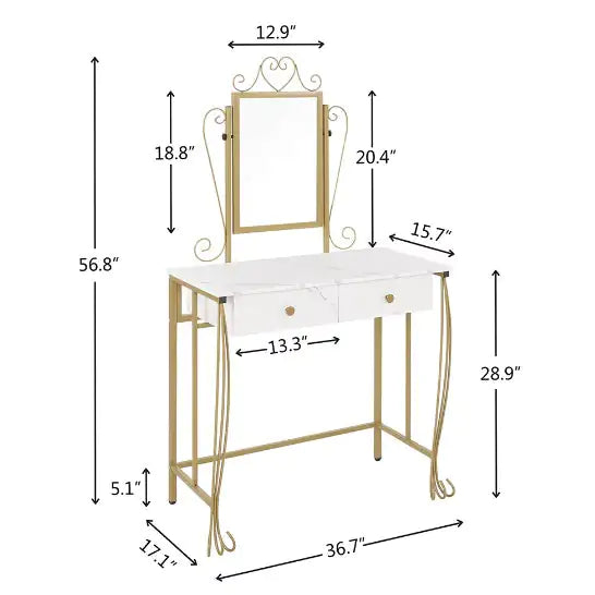 Vanity Table Set With Mirror & Stool,White Makeup Dressing Desk With Drawers For Girls,Women,Bedroom,Gift Rieworkes